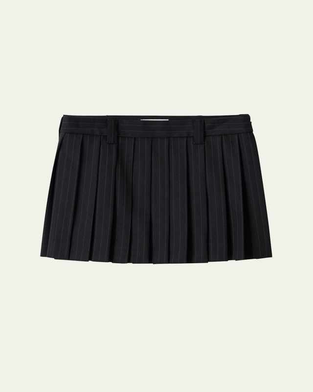 Pinstripe Mini Pleated Wool Skirt